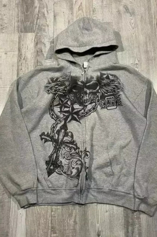 Retro Street Graphic Zip Hoodie
