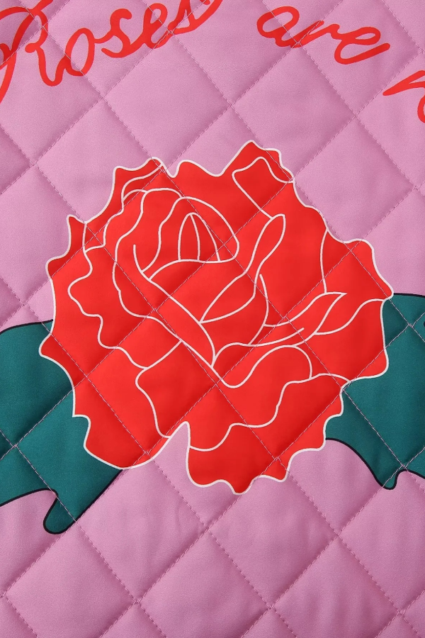 Rose Print Bow Quilted Jacket