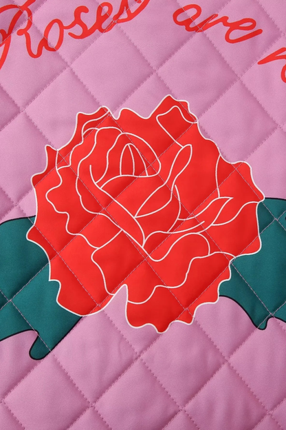 Rose Print Bow Quilted Jacket