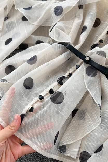 Polka Dot Blouse Mermaid Skirt Two Pieces Set