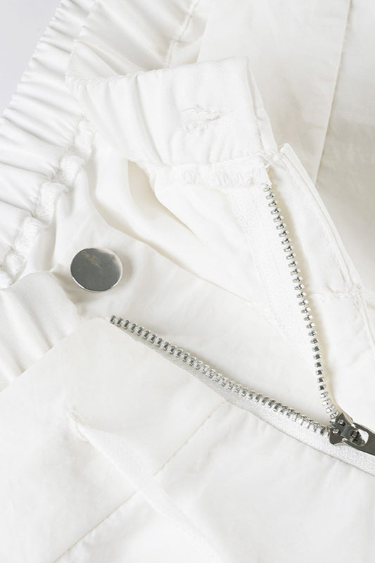 White Drawstring Wide-Leg Cargo Pant