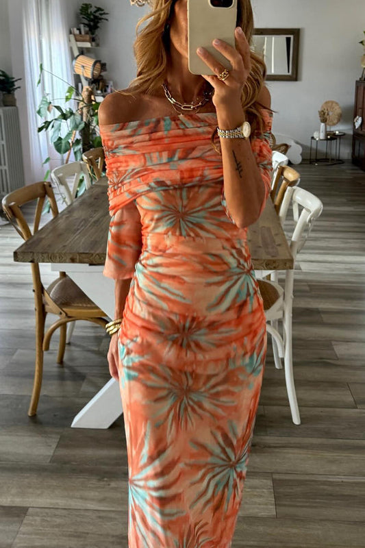 Orange Tulle Printed Dress