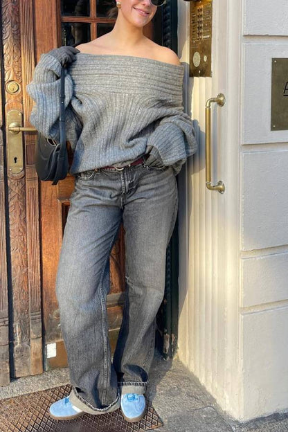 Fashionable Irregular Collar Loose Casual Knitted Sweater