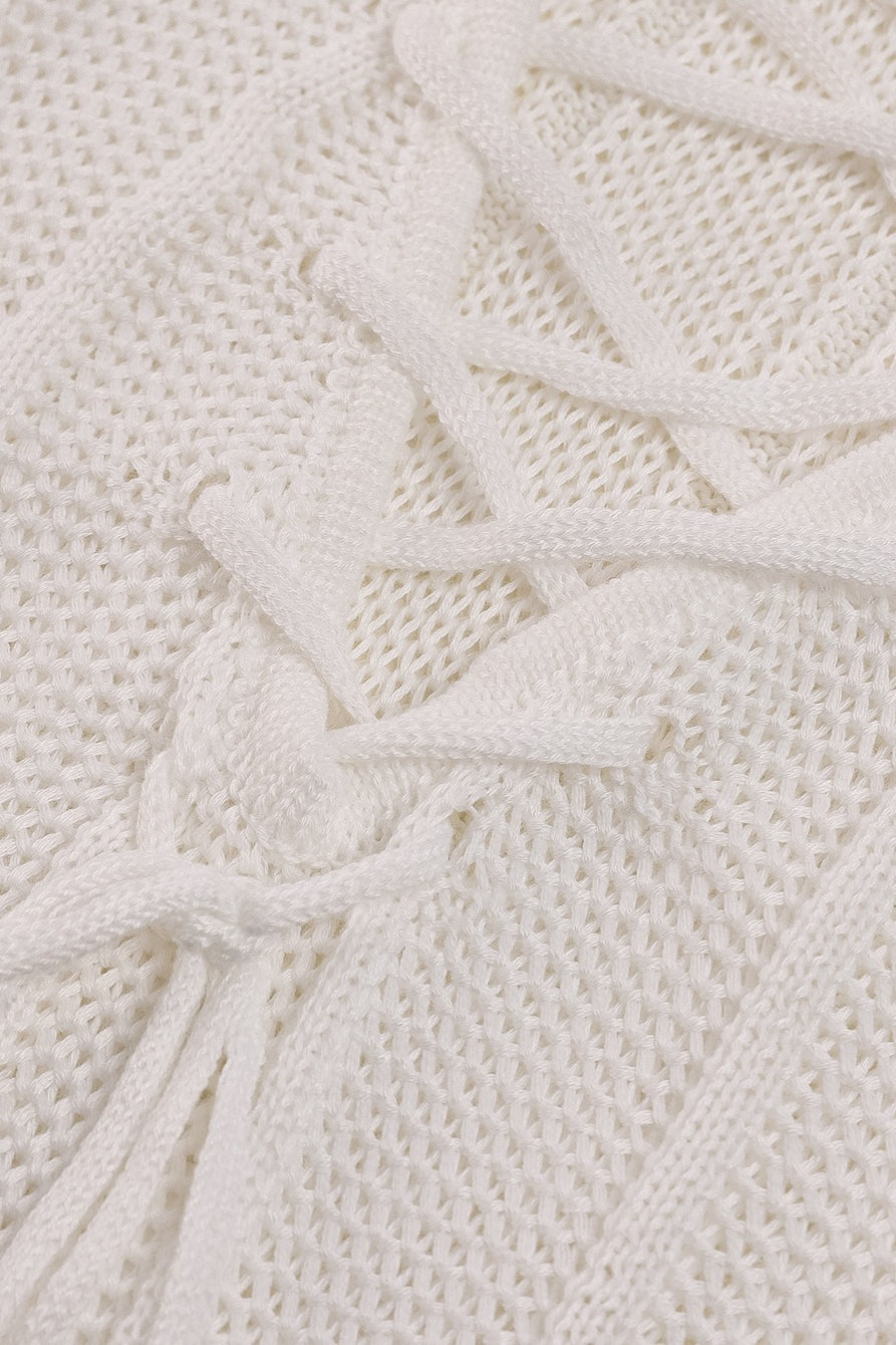 Crochet Knit Spaghetti Strap High Split Backless Maxi Sweater Dress