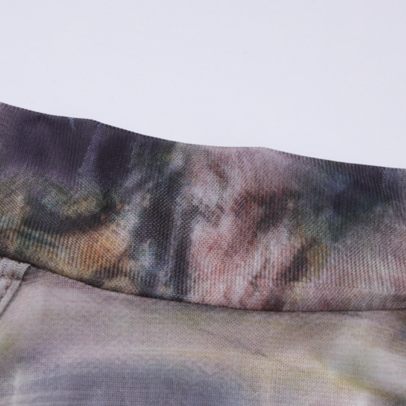 Halter beaded mesh self tie print backless top