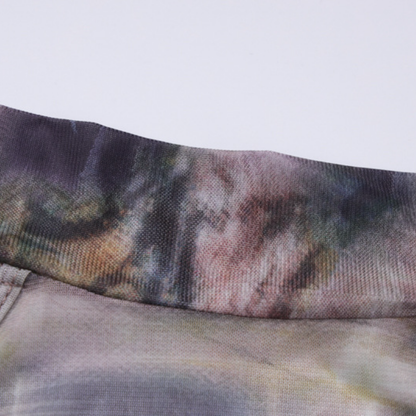 Halter beaded mesh self tie print backless top