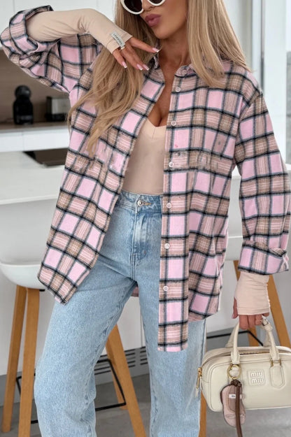 Love of Mine Plaid Print Long Sleeve Oversized Blouse