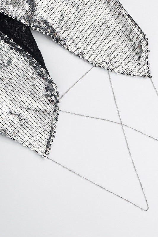 Metal Sequin Chain Backless Tank Top