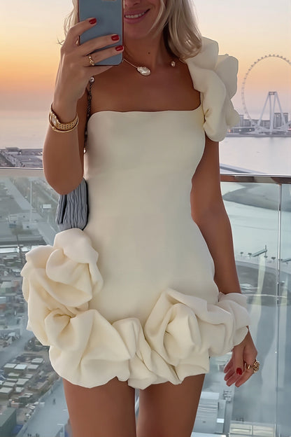 One-Shoulder Sculptural Petal Ruffle Tiered Bodycon Mini Dress