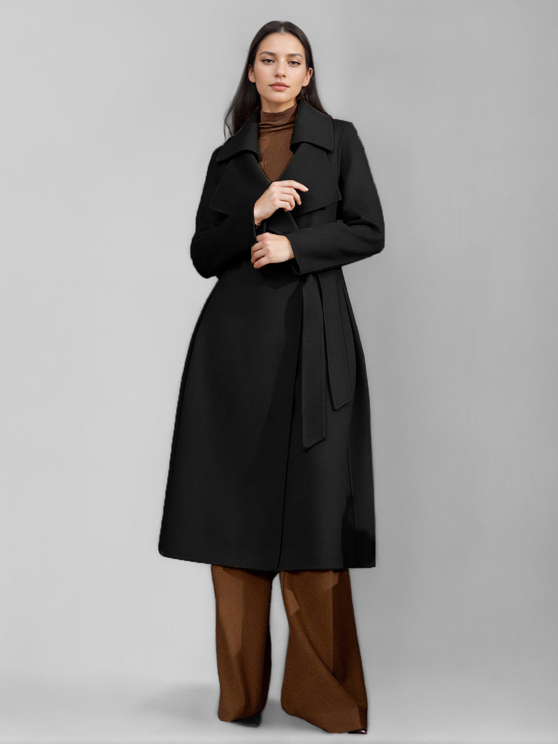 Red Wool Cashmere Blend Coat For Woman Burgundy Double-breasted Double-Faced Winter Outerwear 2026
