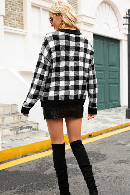 Fitted Tartan Button Cardigan