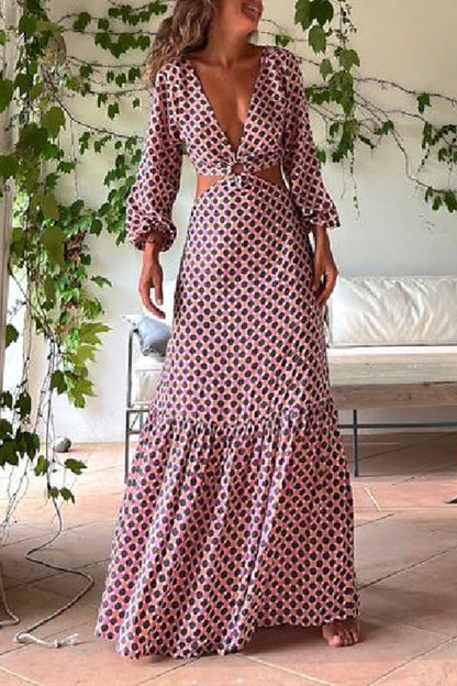 Serene Dreams Printed Side Cutout Elastic Waist Maxi Dress