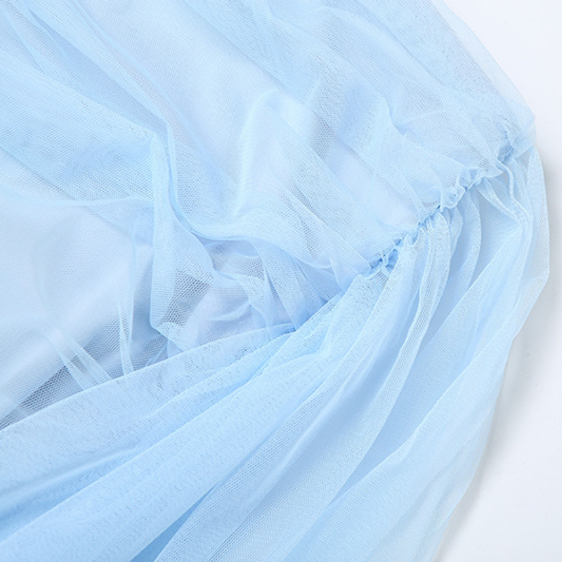 Off shoulder ruched mesh solid mini skirt set