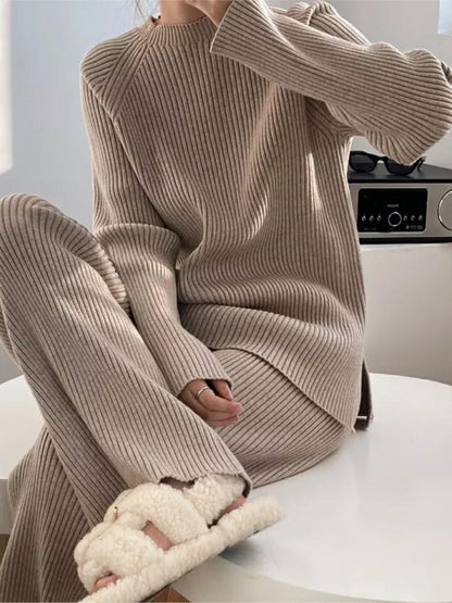 Stripe Soft Knit Turtle Neck Coord Set