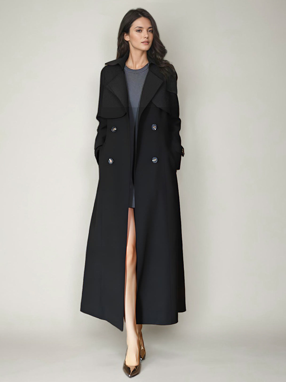 Women's Trench Coat Modern Polyester Turndown Collar Buttons Full Length Coat