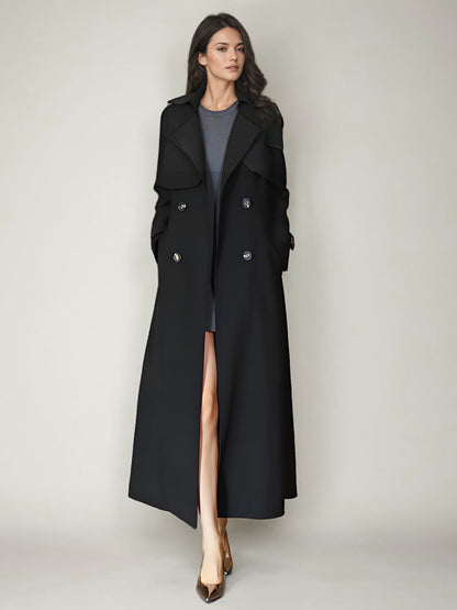 Women's Trench Coat Modern Polyester Turndown Collar Buttons Full Length Coat
