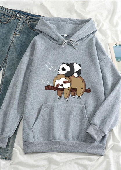 Cozy Sloth & Panda Print Women's Casual Pullover Hoodie