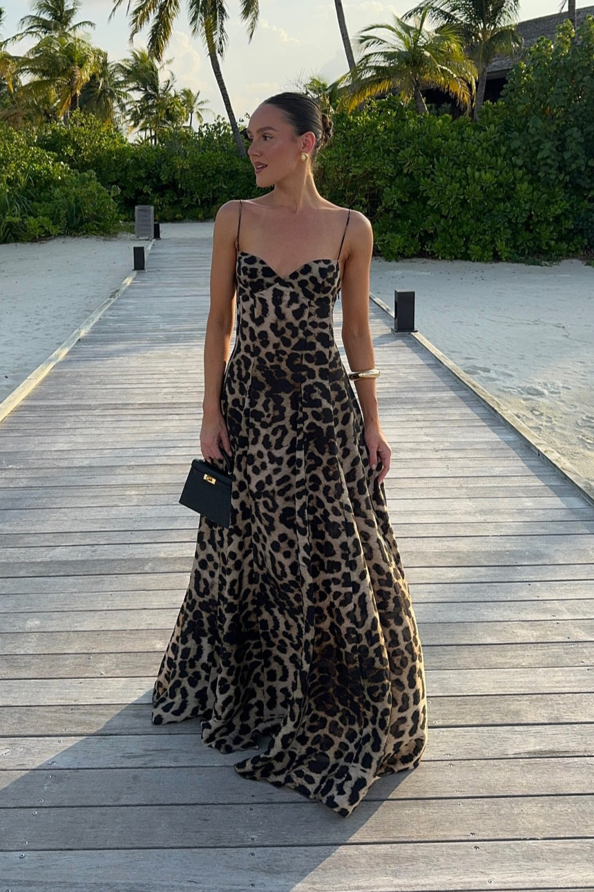 Sexy Leopard Spaghetti Strap Maxi Dress