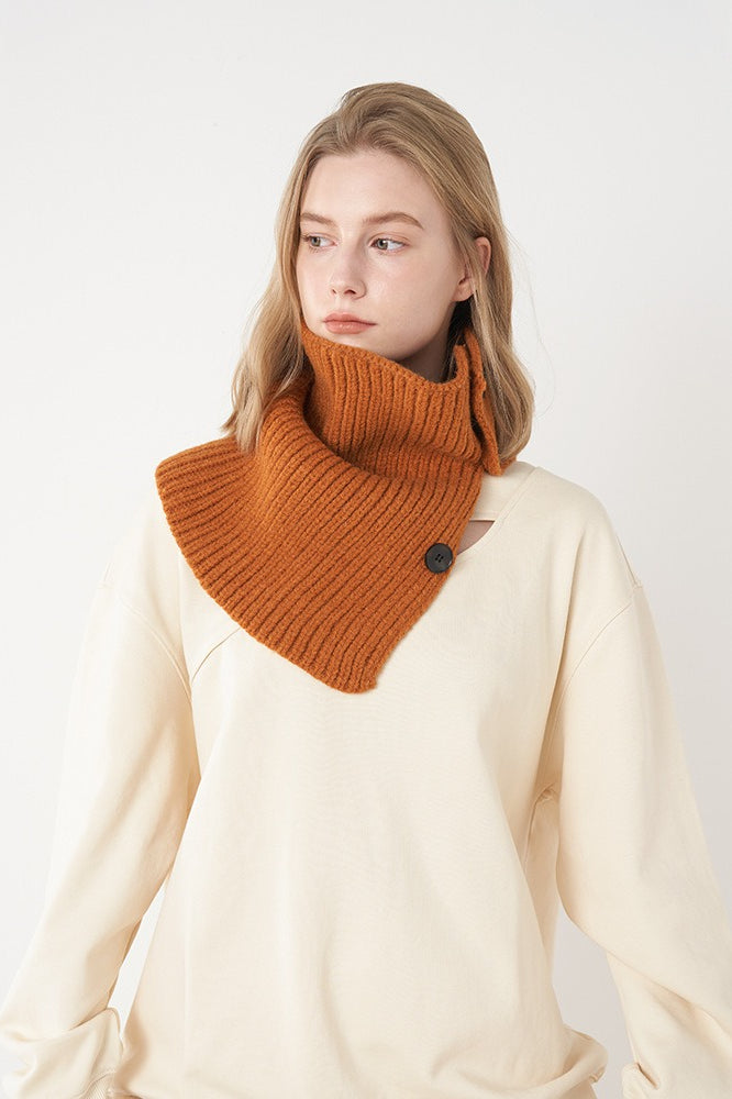 Wool Blend Solid Knitted Removable Buttoned Scarf