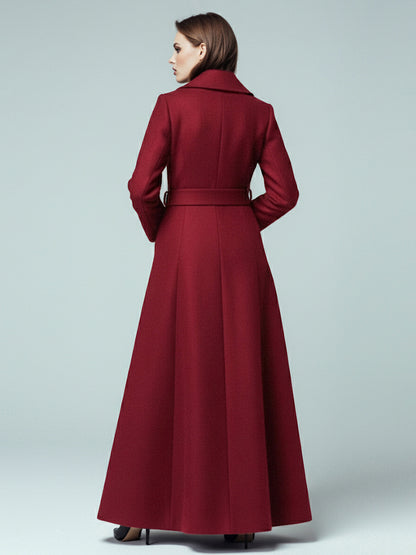 Woolen Belted Maxi Coat With Shawl Collar And Double-breasted For Women 2026