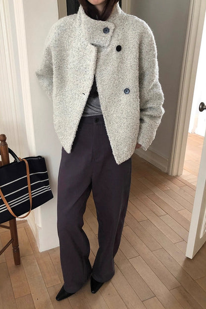 Wool Trendy Sweet Loose Snap Coat