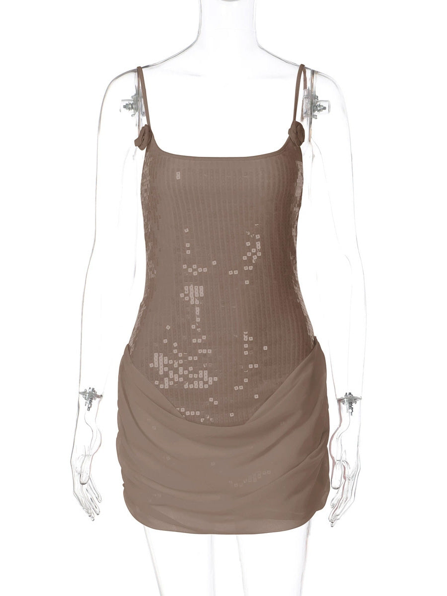 Rose Detail Sequin Square Neck Bodycon Mini Party Dress For Women 2026