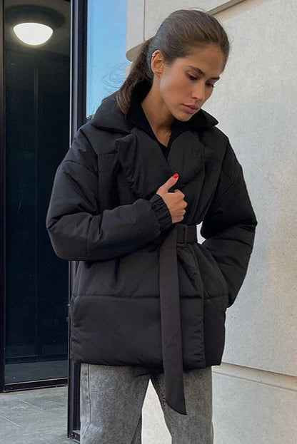 Slim Fit Lapel Belted Winter Coat