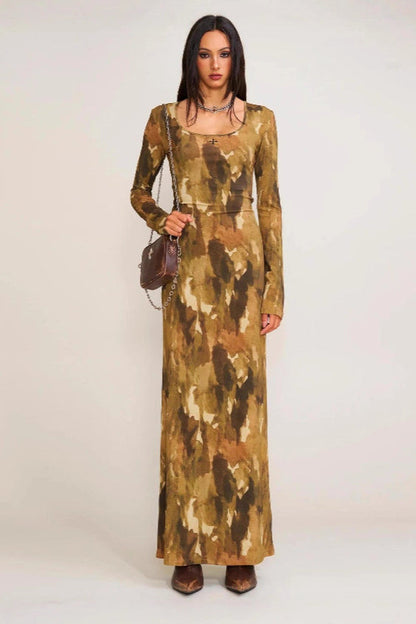 Solid Color Square Neck Bodycon Maxi Dress