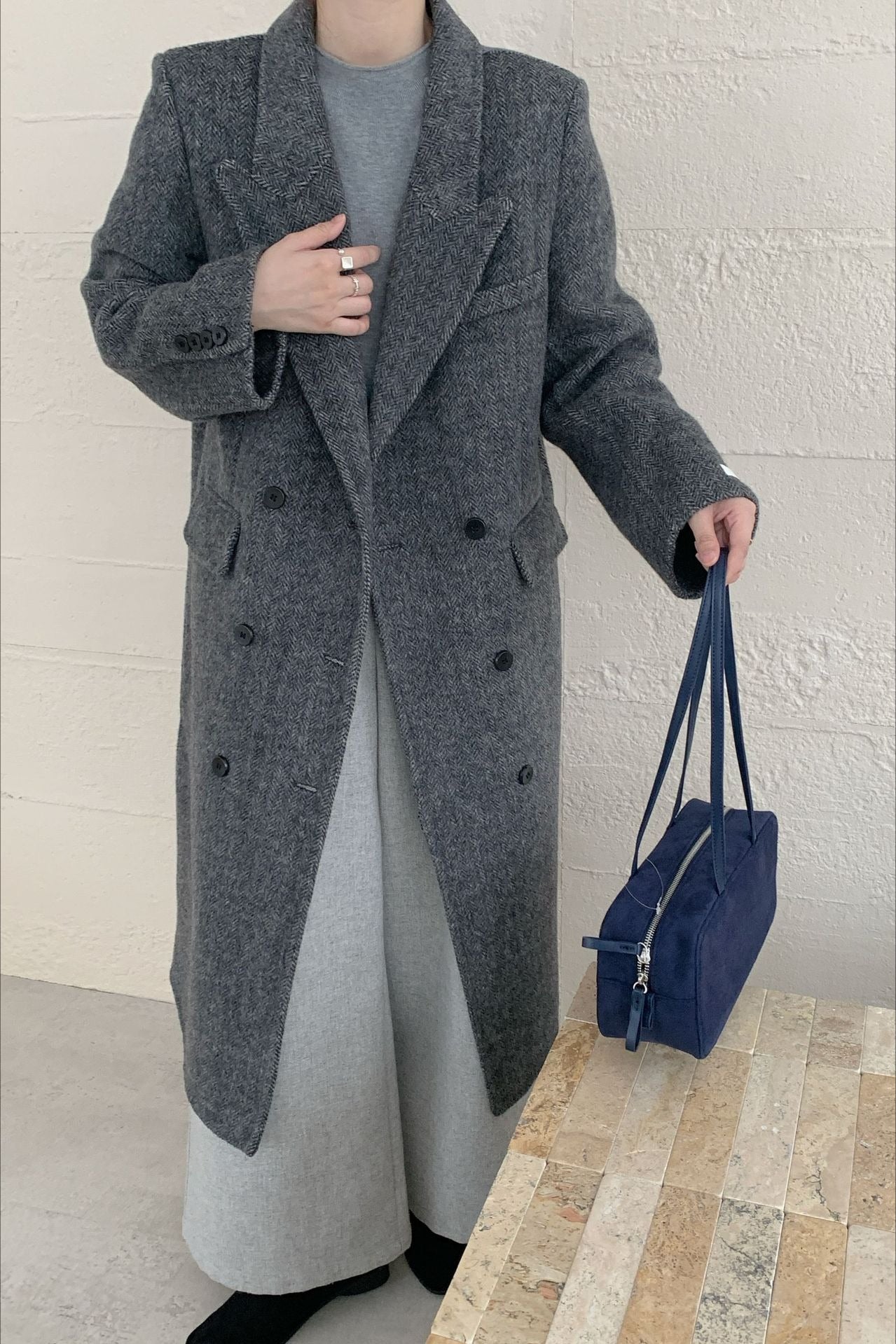Notched Lapel Double-Faced Wool Thickened Long Overcoat