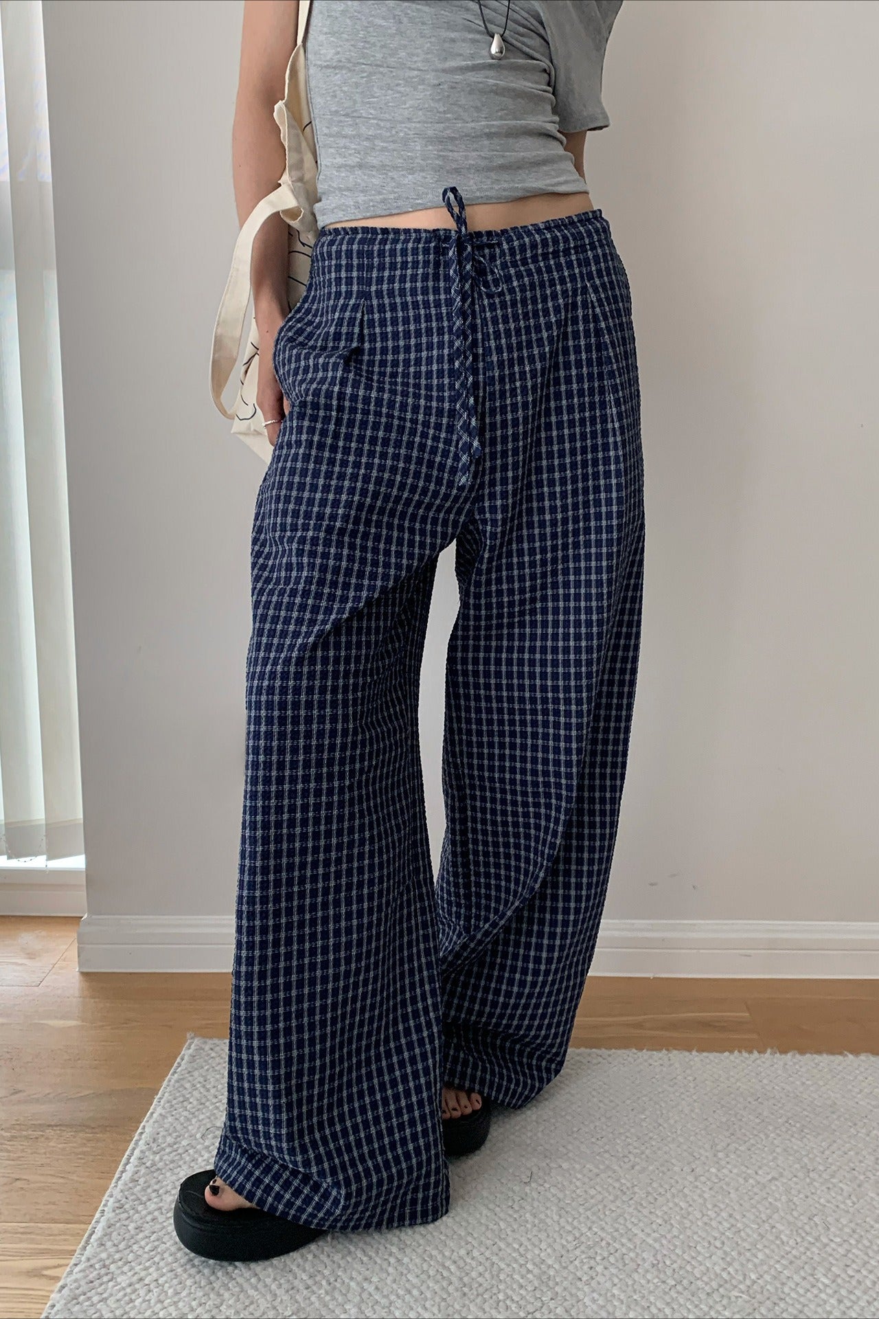 Loose Fit Checkered Casual Pants