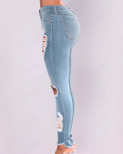 Tight Slim Hip-Lifting Broken Hole Jeans
