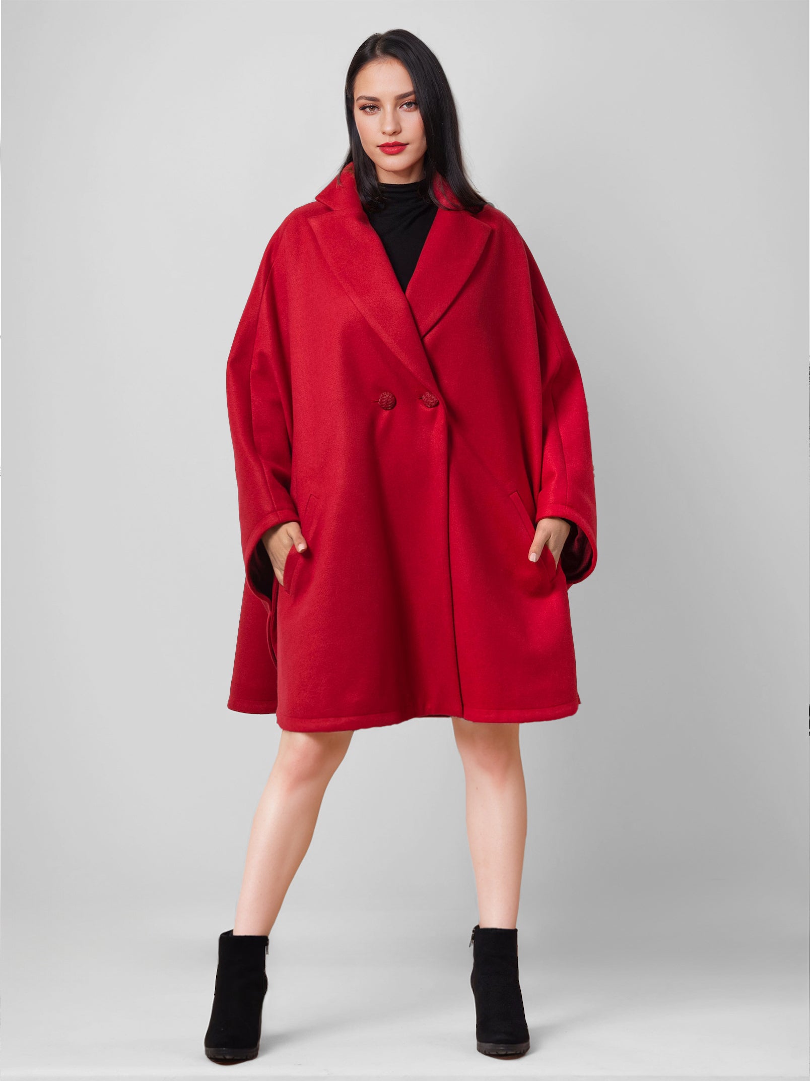Wool Blend Cape Coat Dark Navy Lapel Oversized Poncho Winter Outerwear For Women 2026