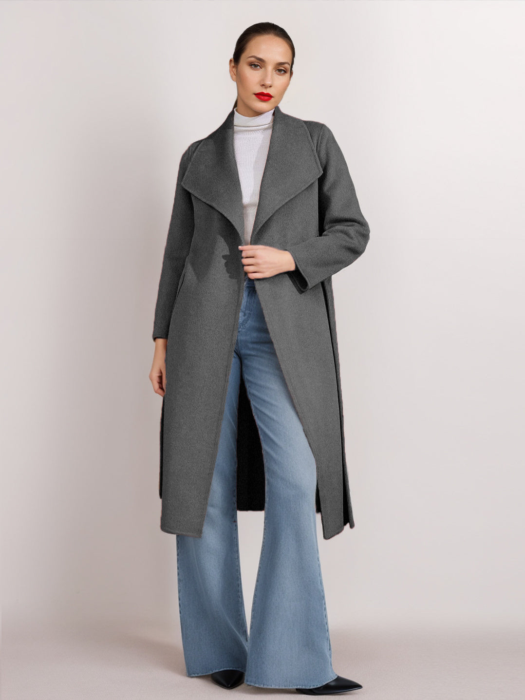 Wool Cashmere Blend Coat Belted Camel Wide Lapel Winter Double-Faced Outerwear For Women 2026