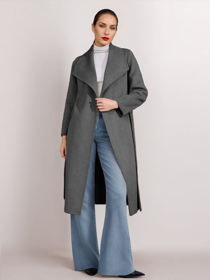 Wool Cashmere Blend Coat Belted Camel Wide Lapel Winter Double-Faced Outerwear For Women 2026