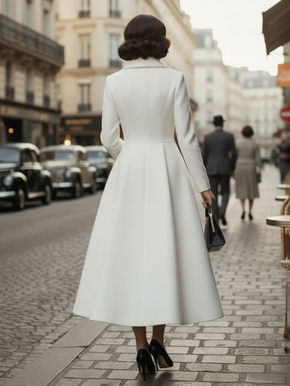 Vintage Classic Lapel A-line Woolen Flared Coat In White For Women 2026
