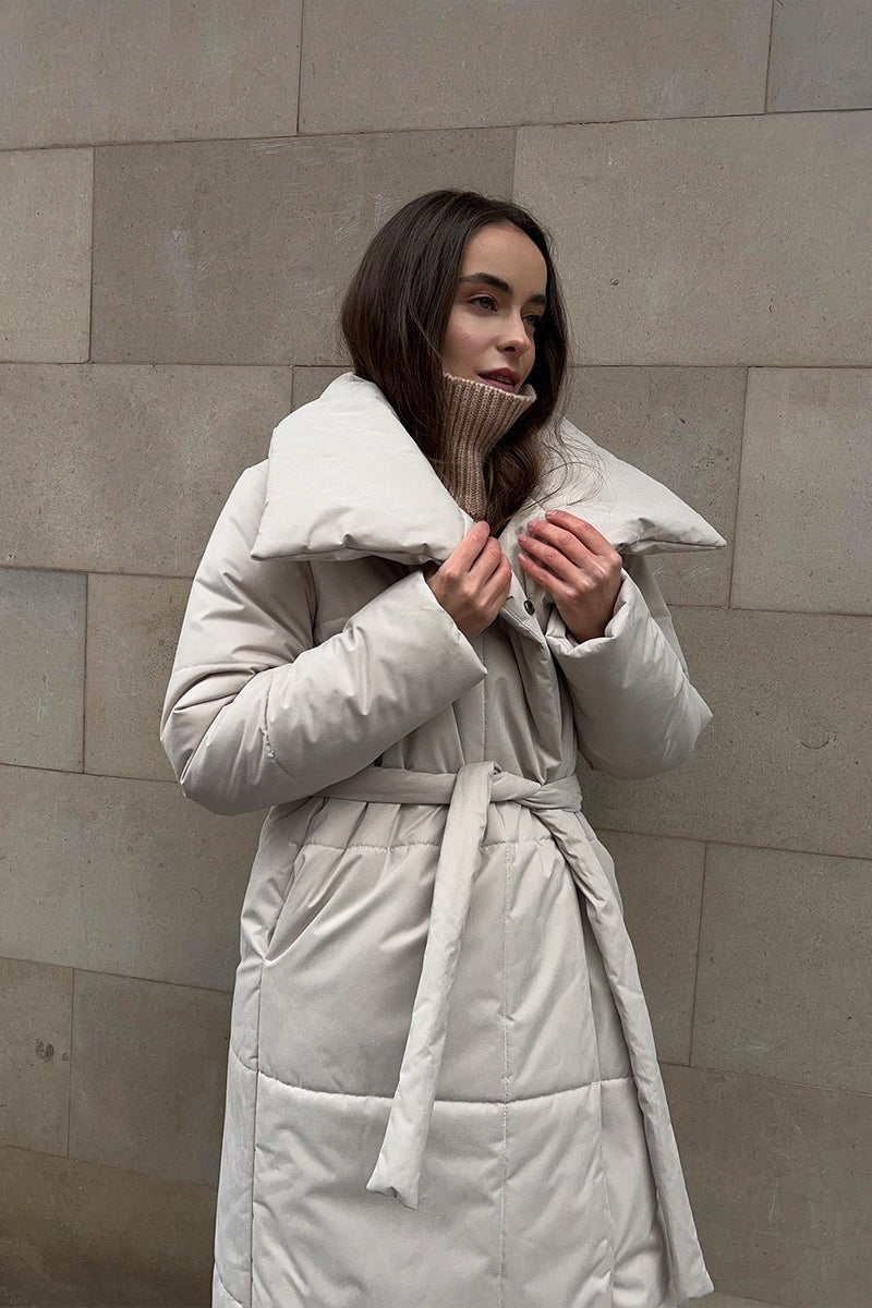 Long Stand Collar Relaxed Quilted Puffer Jacket