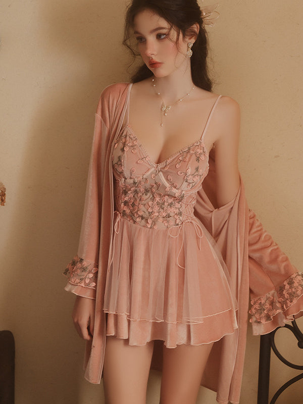 New Plus Size Sleepwear Set with Underwire Elegant Homewea