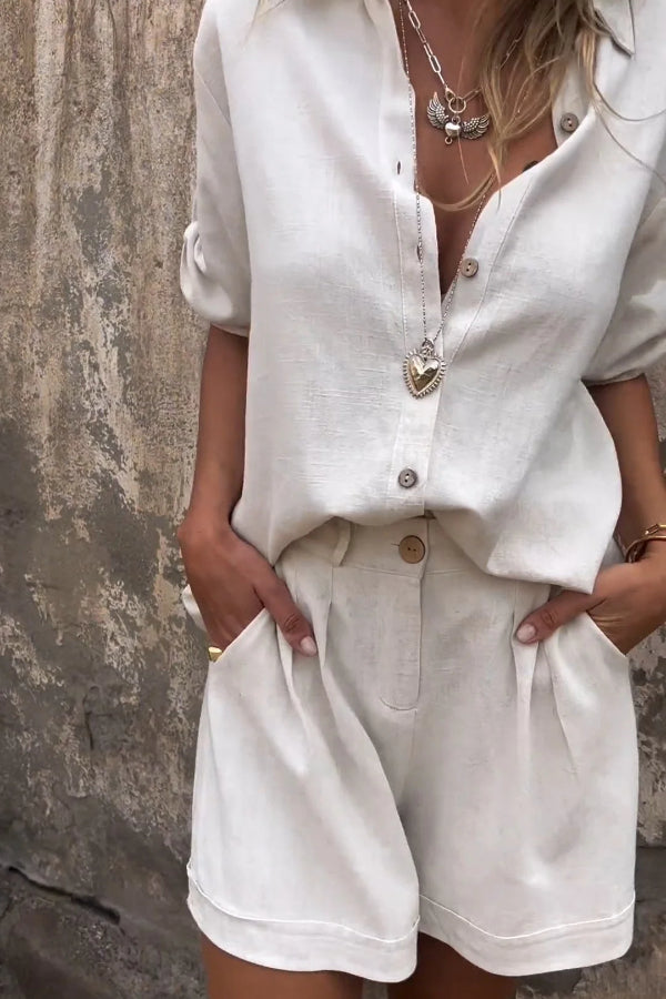 Orange Summer Cotton and Linen Short-sleeved Suit