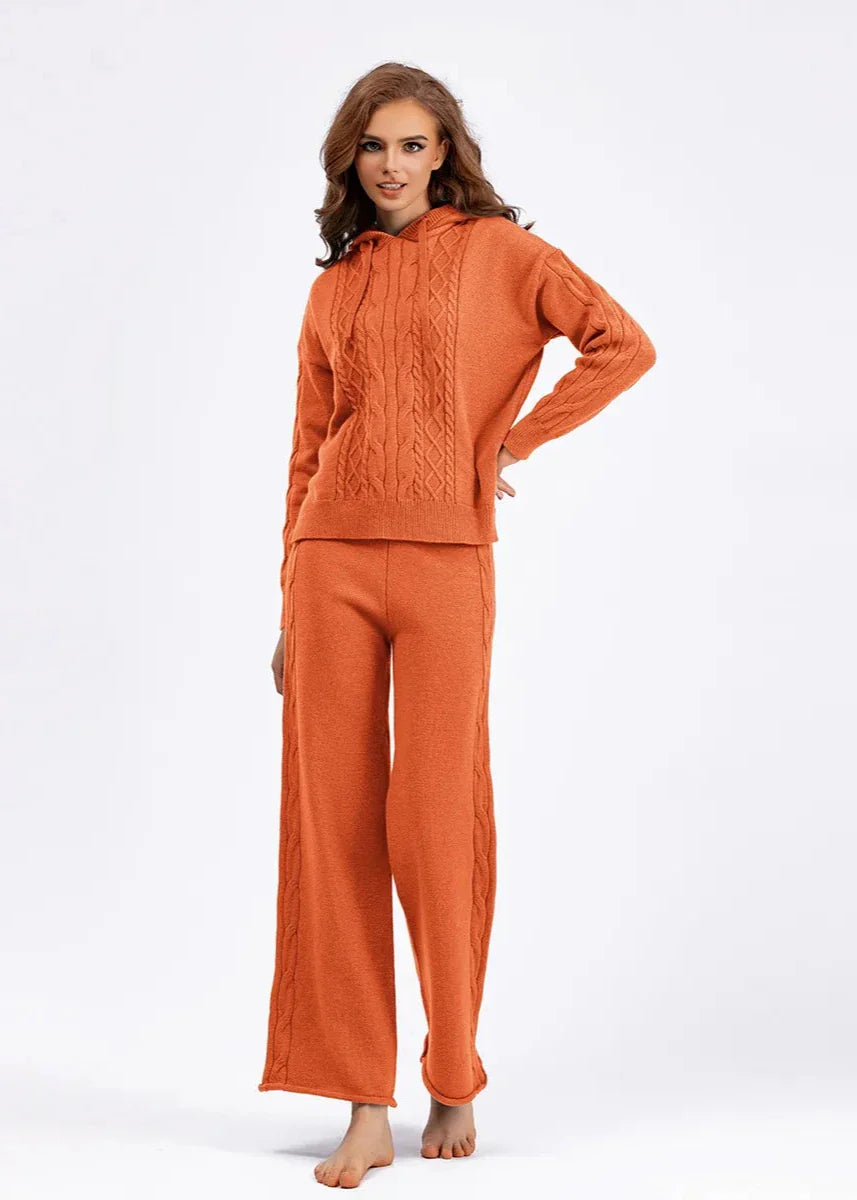Cozy Cable Knit Hooded Sweater & Pants Set