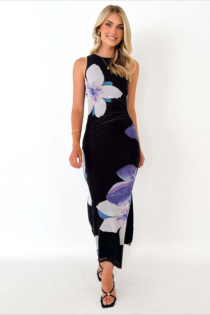 Elegant Floral Print Waist Slimming Maxi Dress