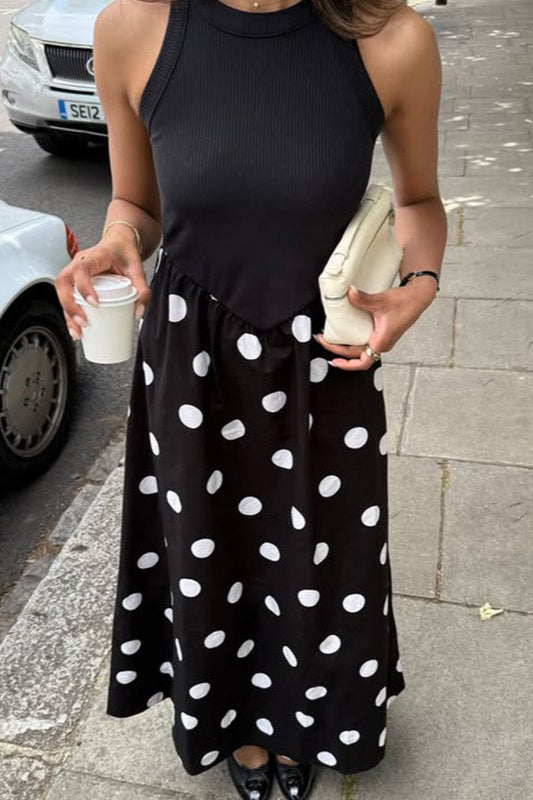 Elegant Polka Dot Splice Maxi Dress