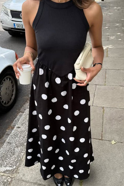 Elegant Polka Dot Splice Maxi Dress