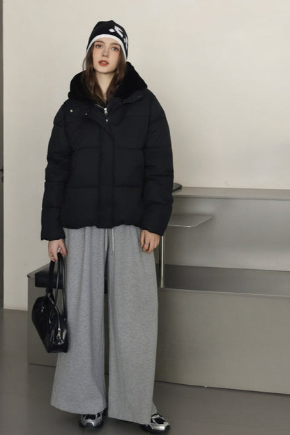 Faux Fur Panel Cropped Puffer Jacket