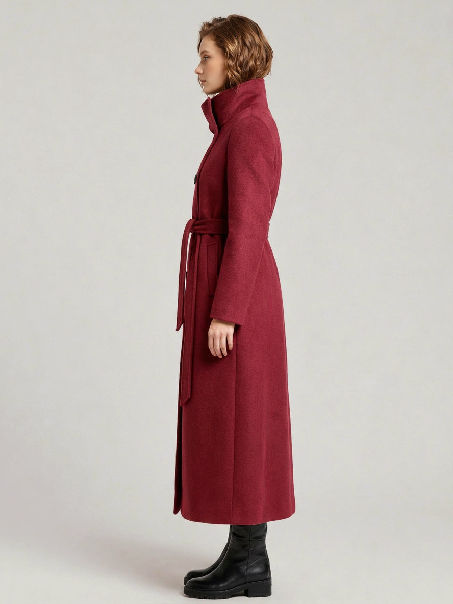 Belted Long Woolen coat with Double-breasted and high collar For Women 2026