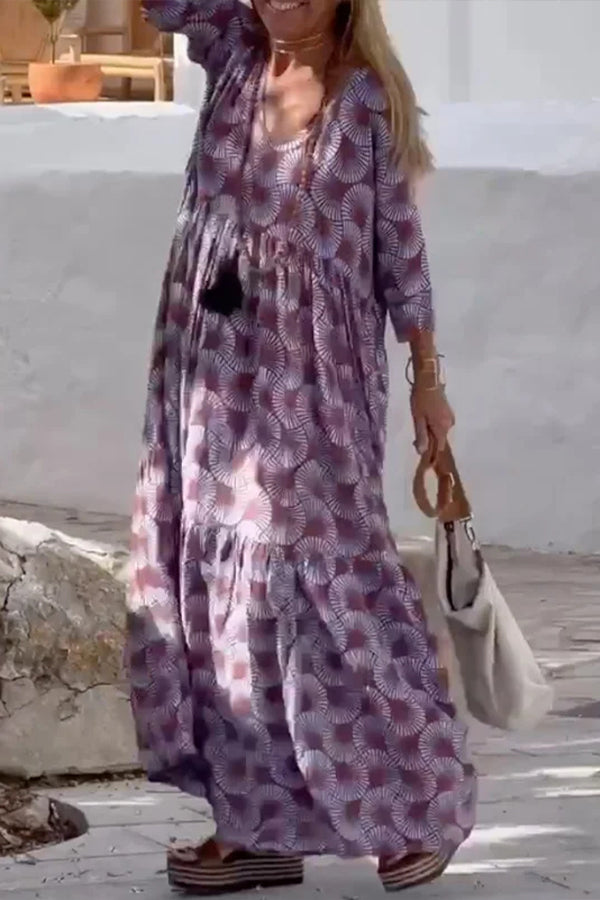 Floral Printed Plunging Half Sleeves Loose Maxi Dresses