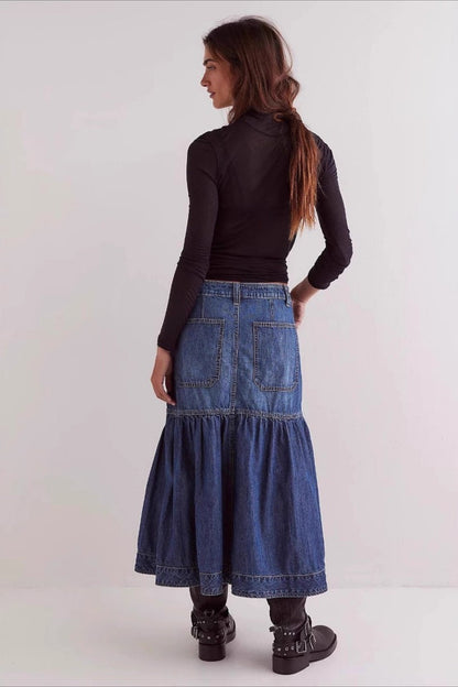 High-Waist Denim A-Line Skirt