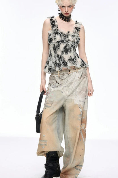 Tie Dye Baggy Wide Leg Denim Jeans