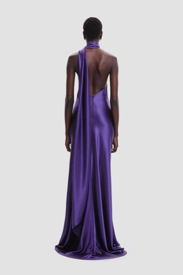 Halter High Waist Ruched Maxi Party Dress