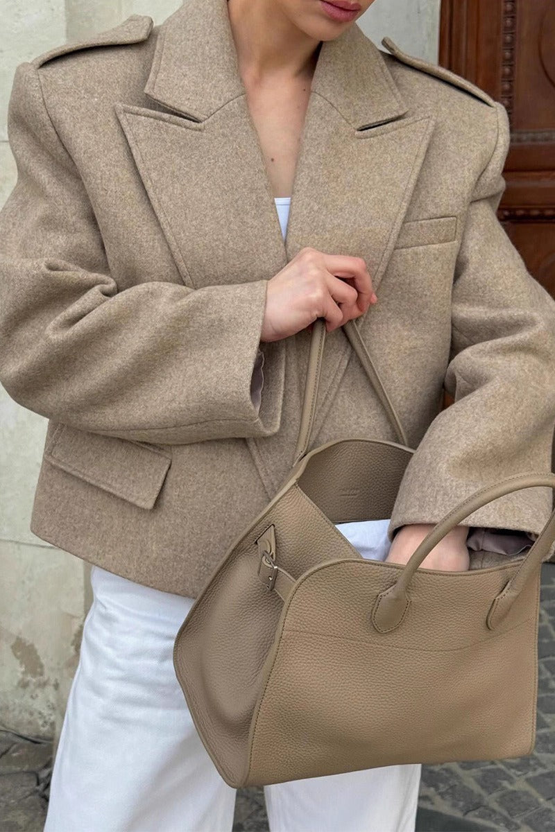 Notch-Lapel Epaulet Wool Blend Loose Coat