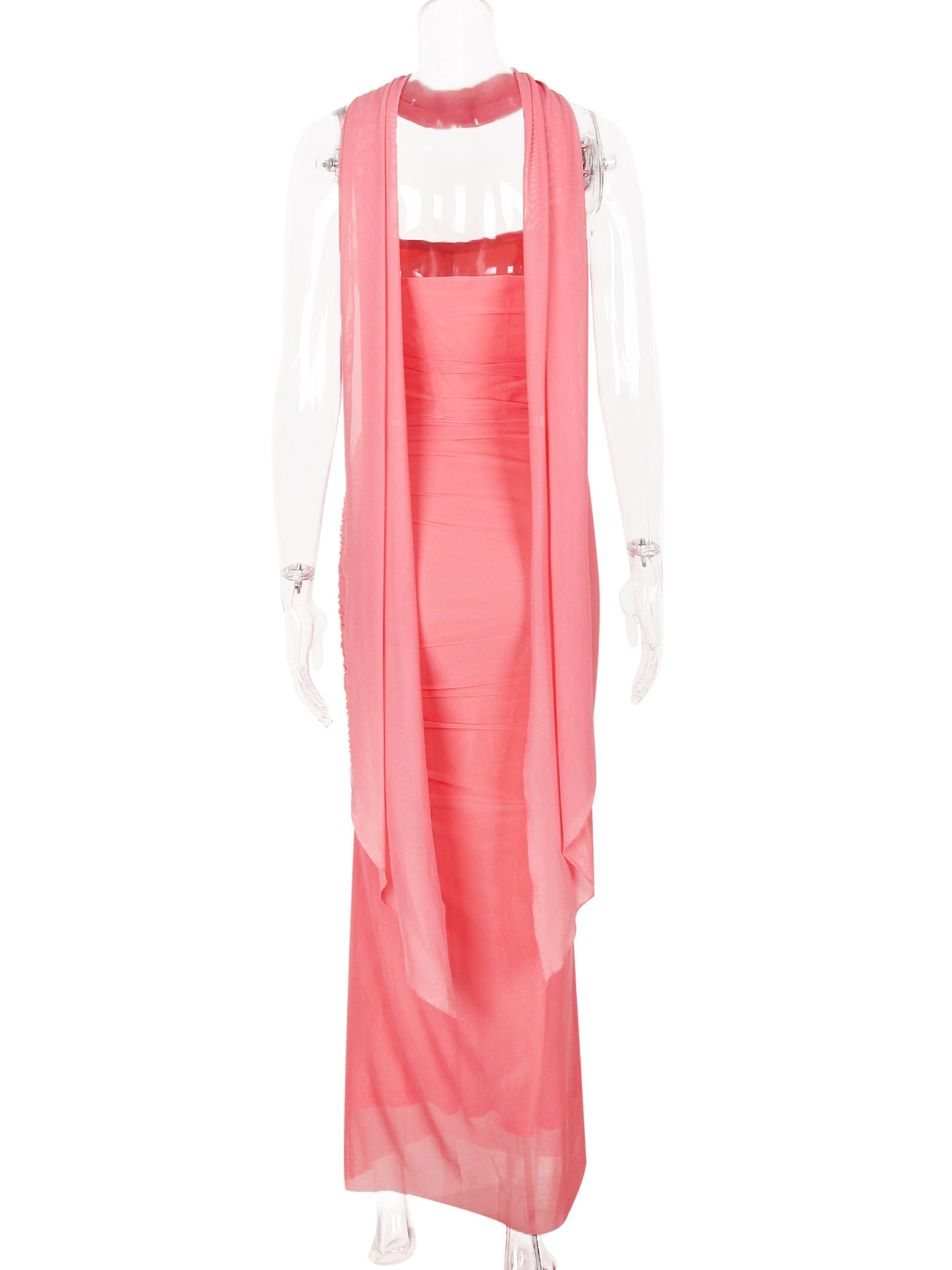 Strapless Corset And Mesh Maxi Skirt And Neck Scarf Party 3 Piece Co-ord Set For Women 2026